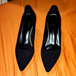 Ing Black Suede Heels Classic Pointed-Toe